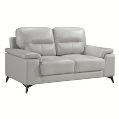 Mischa Leather Love Seat In Silver Gray