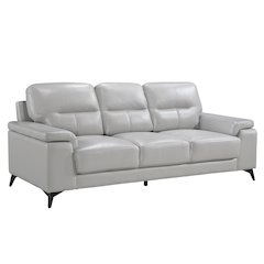 Mischa Leather Sofa In Silver Gray