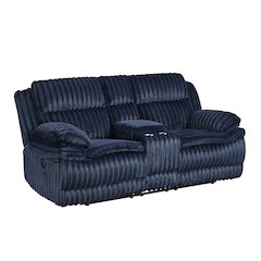 Lexicon Goodland Corduroy Double Reclining Love Seat with Center Console in Blue