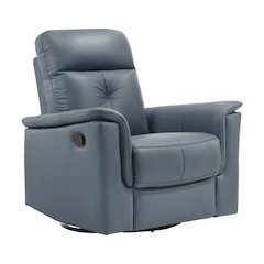 Lexicon Bristow Leather Swivel Glider Reclining Chair in Blue Gray