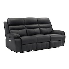 Hancock Leather Power Double Reclining Sofa In Black