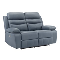 Hancock Leather Power Double Reclining Love Seat In Blue