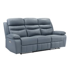 Hancock Leather Power Double Reclining Sofa In Blue