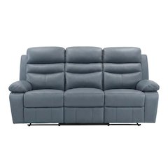 Leather Power Double Reclining Sofa and Recliner Couch for Living Room, Blue