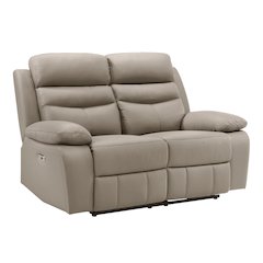 Hancock Leather Power Double Reclining Love Seat In Latte