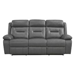 Laconia Leather Double Reclining Sofa with Top Grain for Living Room, Dark Gray