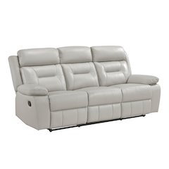 Laconia Leather Double Reclining Sofa In Silver