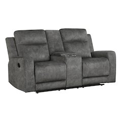 Yates Microfiber Double Reclining Love Seat With Center Console In Dark Gray