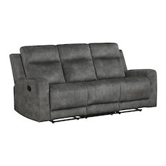 Yates Microfiber Double Reclining Sofa In Dark Gray