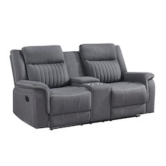 Dean Microfiber Double Reclining Love Seat With Center Console In Gray