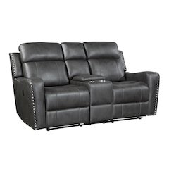 Kellen Microfiber Power Double Reclining Love Seat in Smoky Gray