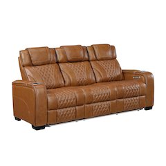 Apex Leather Power Double Reclining Sofa with Power Headrests in Brown