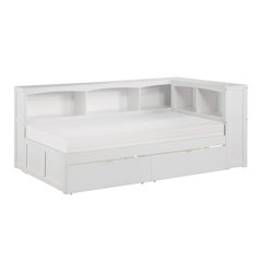 Galen Pine Twin Bookcase Corner Bed with Storage Boxes in White
