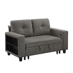 Robinson Boucle Love Seat with Pull-out Bed, Shelves in Dark Brown