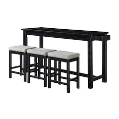 Connected Velvet Counter Height Set (Set of 4) in Black Finish