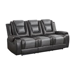 Briscoe F. Leather Dbl Rclng Sofa in 2-Tone (Light Gray and Dark Gray)