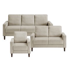 Crandall Corduroy 3pc Set: Sofa, Loveseat, Chair in Taupe