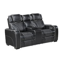 Apex Leather 2pc Set: Sofa, Love in Black