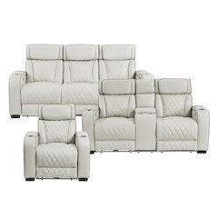 Fairway Faux Leather 3pc Set: Sofa, Loveseat, Chair in Taupe