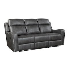 Kellen Microfiber Double Reclining Sofa in Smoky Gray