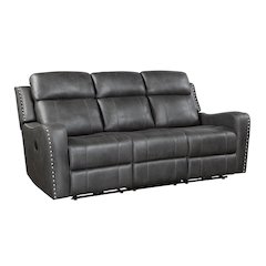 Kellen Microfiber Power Double Reclining Sofa in Smoky Gray