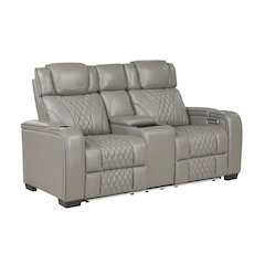 Apex Leather Pwr Double Reclining Love Seat with Center Console in Gray