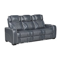 Apex Leather Power Double Reclining Sofa with Power Headrests in Blue