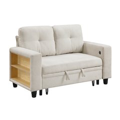 Robinson Boucle Love Seat with Pull-out Bed, Shelves in Beige
