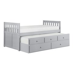 Orion Pine Twin Over Twin Trundle Bed with two Storage Drawers in Gray
