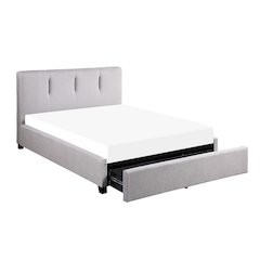 Aitana Textured Queen Platform Bed with Storage Drawer in Gray