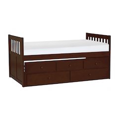 Rowe Pine Twin Over Twin Trundle Bed in Dark Cherry