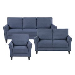 Aliana Textured 3pc Set: Sofa, Loveseat, Chair in Blue