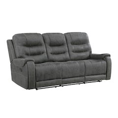 Oberon Microfiber Double Reclining Sofa in Dark Gray