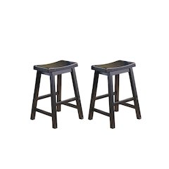 Saddleback Solid Wood 24" Height Stool, Set of 2 in Black Finish