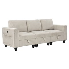 Walterboro Corduroy Sofa with Storage, Storage Pouches in Beige