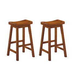 Saddleback Solid Wood 29" Height Stool, Set of 2 in Oak Finish