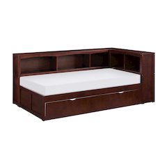Rowe Pine Twin Bookcase Corner Bed with Twin Trundle in Dark Cherry