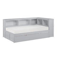 Orion Pine Twin Bookcase Corner Bed with Twin Trundle in Gray