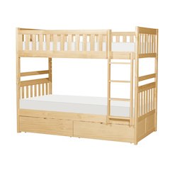 Bartly Pine Twin over Twin Bunk Bed with Storage Boxes in Natural Pine