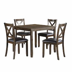Hazel Faux leather Dining Room Table and Chairs (set of 5) in Dark brown