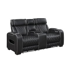 Fairway Faux Leather Power Double Reclining Love Seat in Black
