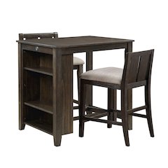 Daye Wood Veneer Counter Height Set (Set of 3) in Brown Finish