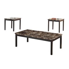 Tempe Metal 3-Piece Occasional Tables with Faux Marble Top in Black