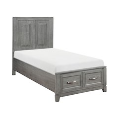 Garretson Acacia Twin Platform Bed with Footboard Storage in Gray