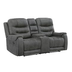 Oberon Microfiber Double Reclining Love Seat in Dark Gray