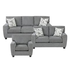 Isabel Chenille 3pc Set: Sofa, Loveseat, Chair in Dark Gray