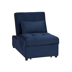 Garrell Velvet Storage Bench with Pull-Out Ottoman in Dark Blue