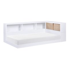 Asker A. Hardwood Twin Bookcase Corner Bed in 2-Tone (White and Natural)