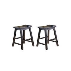 Saddleback Solid Wood 18" Height Stool, Set of 2 in Black Finish