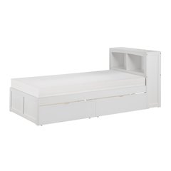 Galen Pine Twin Bookcase Bed with Storage Boxes in White